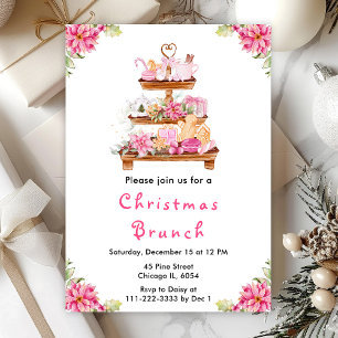 Holiday Christmas Brunch Party Pink Invitation