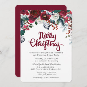 Holiday Christmas Burgundy Floral Party Invitation