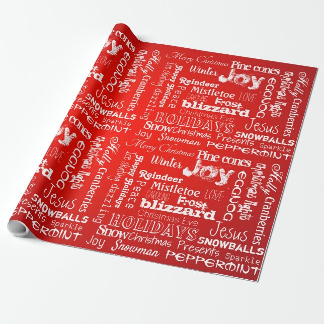 Holiday Christmas buzzwords fireball scarlet red Wrapping Paper (Unrolled)