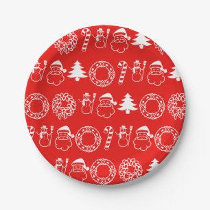 Holiday Christmas Candy Canes Tree Snowman Red Paper Plate