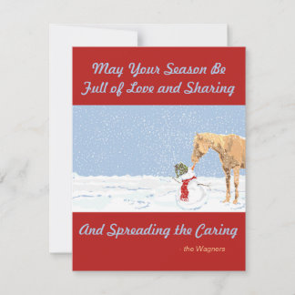 Holiday Christmas Card with Horse and Snowman