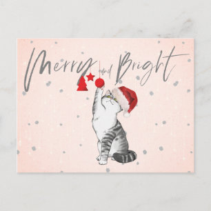 Holiday Christmas Cat Gifts Merry Bright Silver Postcard
