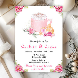 Holiday Christmas Cookies and Cocoa Pink Invitation