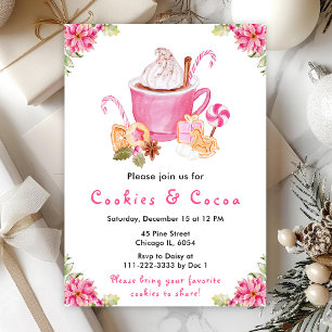 Holiday Christmas Cookies and Cocoa Pink Invitation