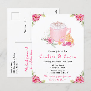 Holiday Christmas Cookies and Cocoa Pink Postcard