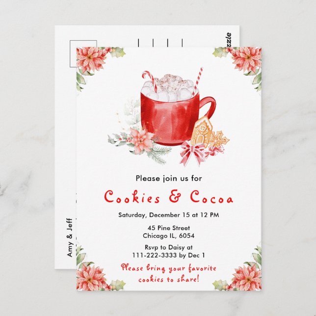 Holiday Christmas Cookies and Cocoa Red Postcard (Front/Back)