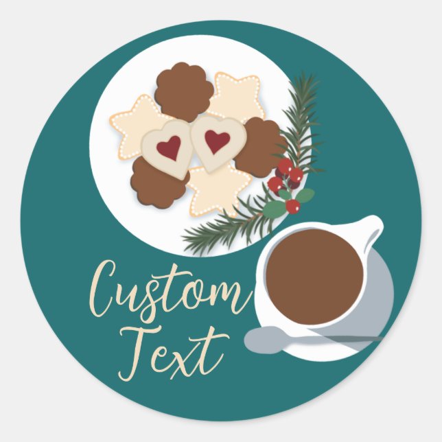 Holiday Christmas Cookies and coffee/tea custom Classic Round Sticker (Front)