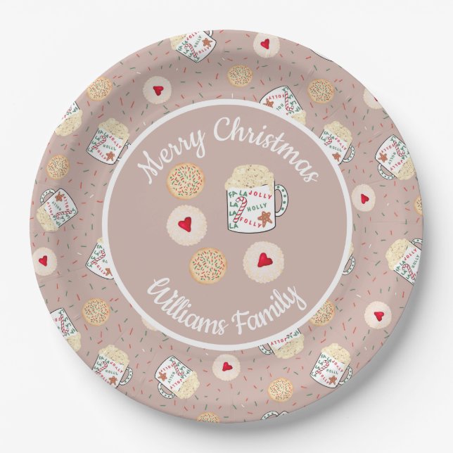 Holiday Christmas Cookies and Hot Cocoa Paper Plate (Front)