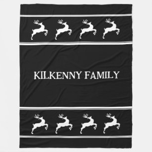 Holiday Christmas custom family reindeer black Fleece Blanket