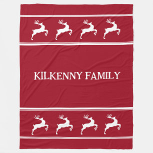 Holiday Christmas custom family reindeer red Fleece Blanket