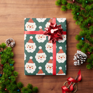 Holiday Christmas Cute Santa Minimal Retro Green Wrapping Paper