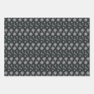 Holiday Christmas deep dark grey reindeer pattern Wrapping Paper Sheet