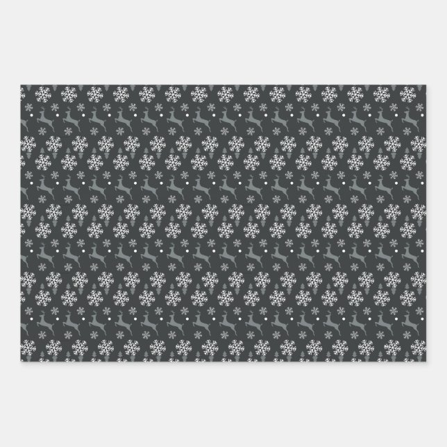 Holiday Christmas deep dark grey reindeer pattern Wrapping Paper Sheet (Front)