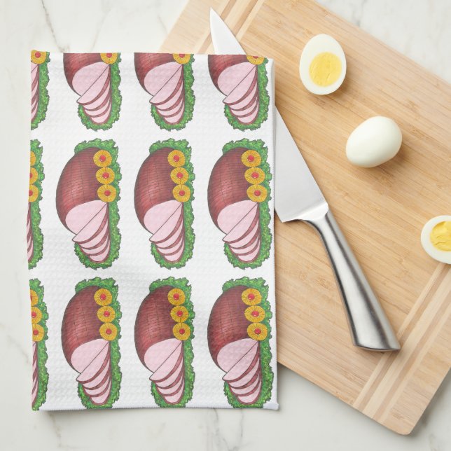 Holiday Christmas Easter Glazed Ham Dinner Food Tea Towel (Quarter Fold)