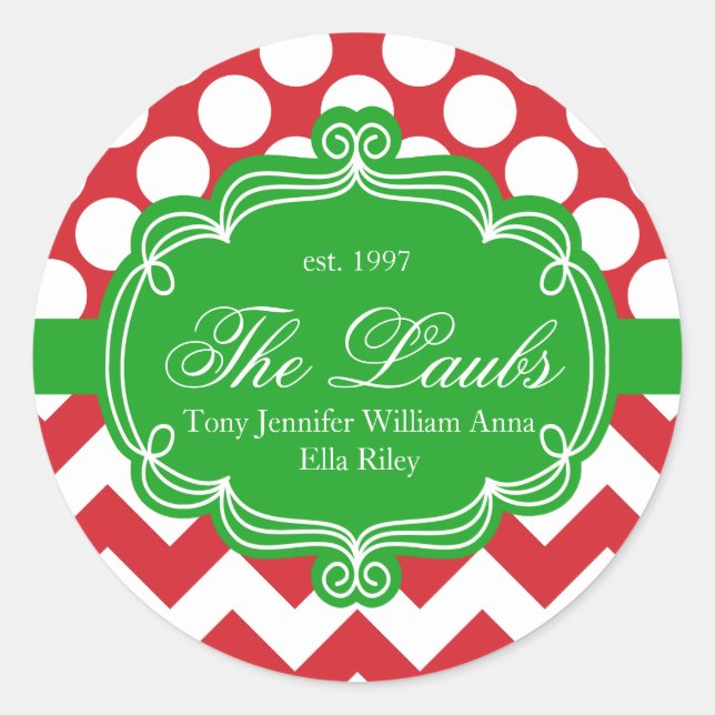 Holiday Christmas Family Name Address Classic Round Sticker (Front)
