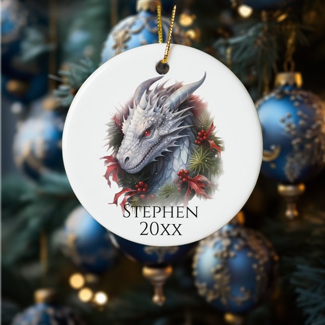 Holiday Christmas Fantasy Dragon Ceramic Ornament (Creator Uploaded)