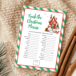 Holiday Christmas Finish the Christmas Phrase Game Card