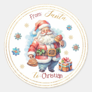 Holiday Christmas From Santa Watercolor Classic Round Sticker