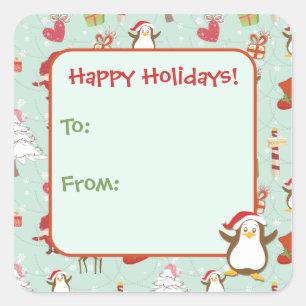 Holiday Christmas Gift Tag Stickers Penguin