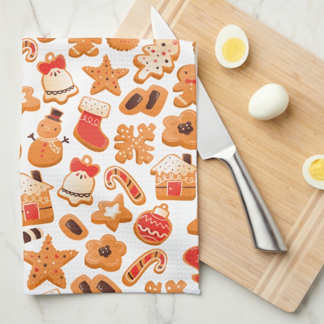 Holiday Christmas Gingerbread Cookies Tea Towel (Quarter Fold)