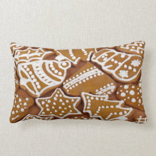 Holiday Christmas Gingerbread Cookies White Icing Lumbar Cushion