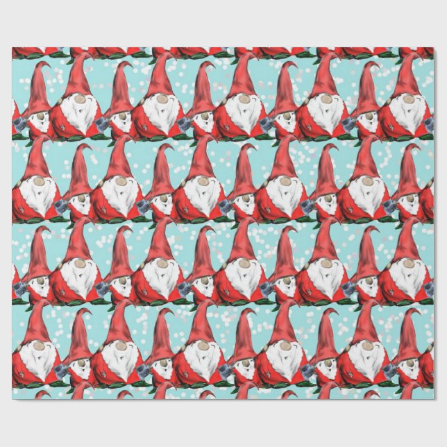 Holiday Christmas Gnomes Jolly Wrapping Paper (Flat)