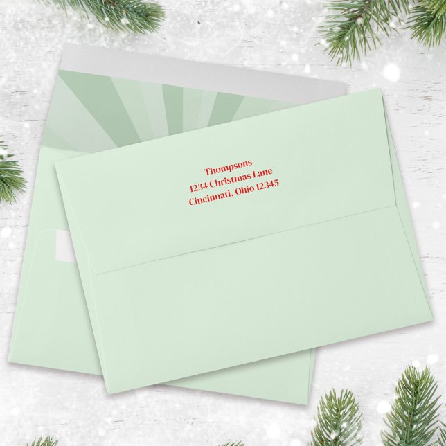 Holiday Christmas Green Swirl Return Address  Envelope (Whimsical holiday Christmas light green swirl design pattern on the inside of this envelope)