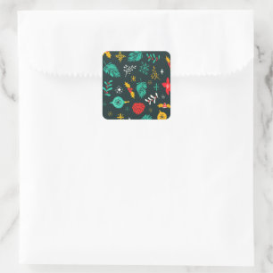 Holiday Christmas Holly Berries Festive Baubles Square Sticker