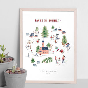 Holiday Christmas Houses   Poster   Art Print