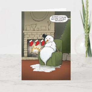 Holiday Christmas Melting Snowman Greeting Card