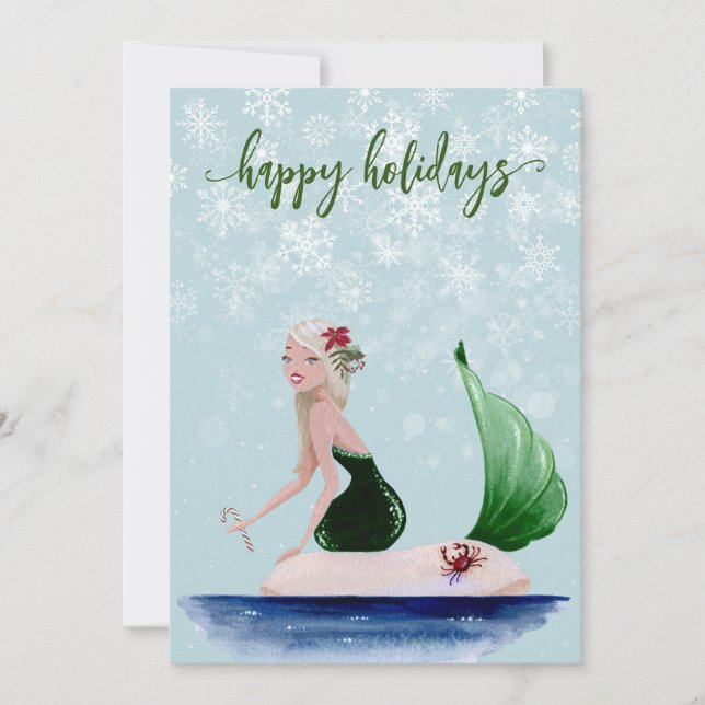 Holiday Christmas Mermaid Green Card (Front)