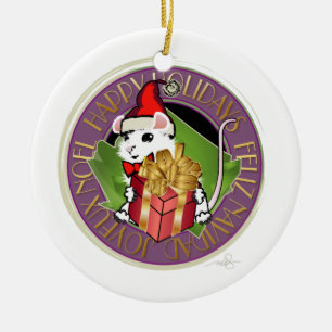 Holiday Christmas Mouse Ceramic Ornament