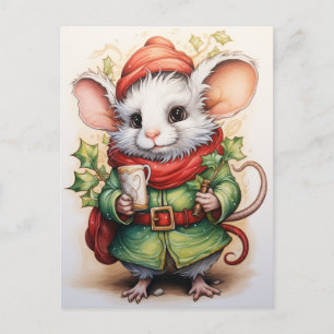 Holiday Christmas Mouse with hollies