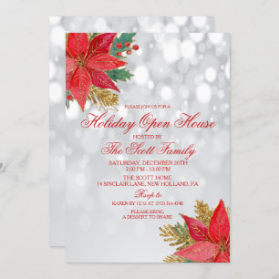 Holiday Christmas Open House Poinsettia Invitation