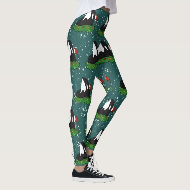 Holiday Christmas Orca Killer Whale  Leggings (Right)