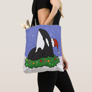 Holiday Christmas Orca Killer Whale Tote Bag