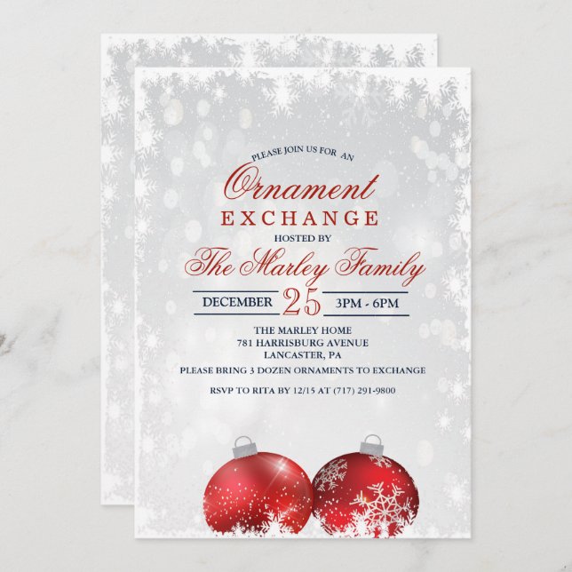 Holiday Christmas Ornament Exchange Invitation (Front/Back)