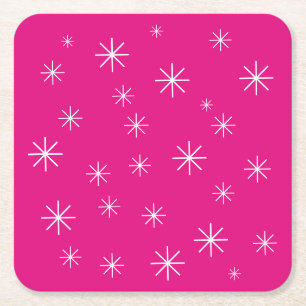 Holiday Christmas Parties Simple Stars Cute Pink Square Paper Coaster