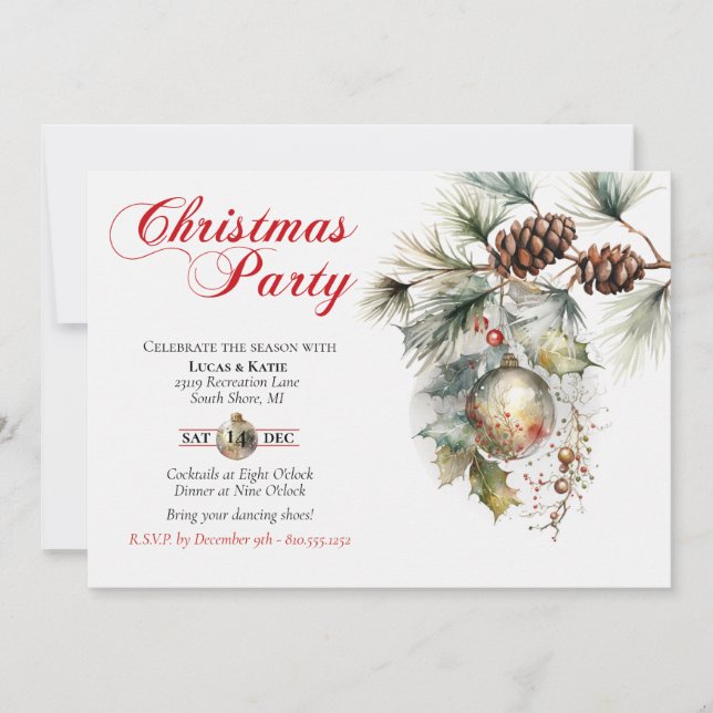 Holiday Christmas Party Family or Corporate  Invitation (Front)