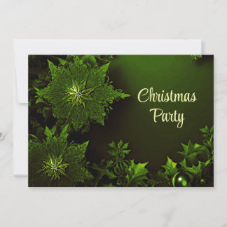Holiday Christmas Party Green Floral Invitation