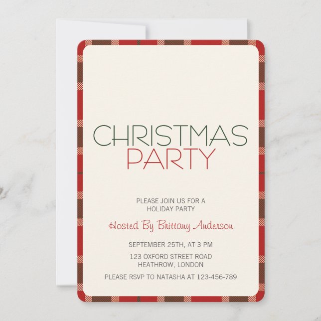 Holiday Christmas Party Invitation Tartan Plaid (Front)