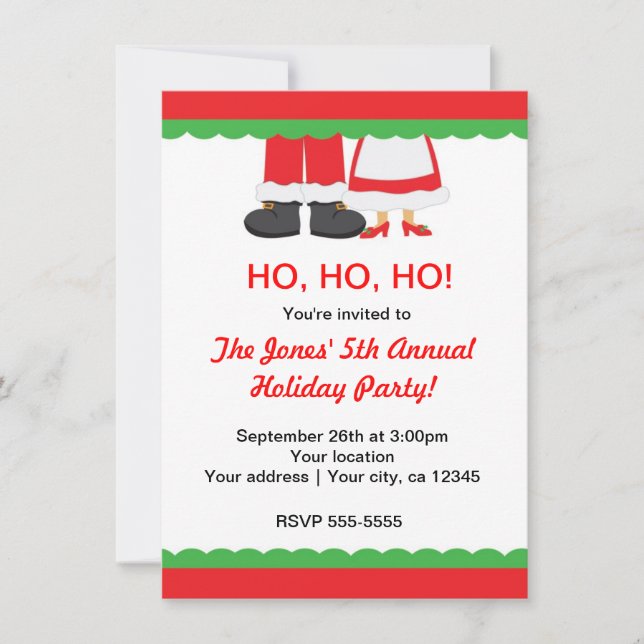 Holiday Christmas Party Merry Feet Santa & Mrs. Invitation (Front)