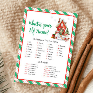 Holiday Christmas Party What is Elf Name Game Card