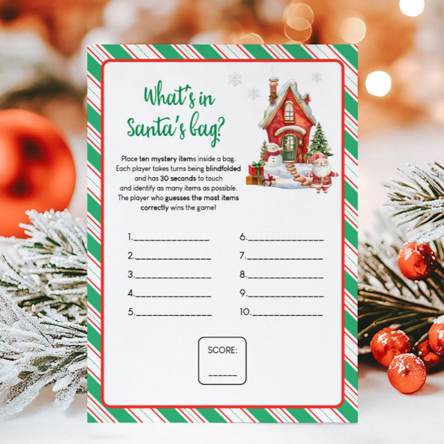 Holiday Christmas Party What's In Santa's Bag Game Card (Christmas Party Games)
