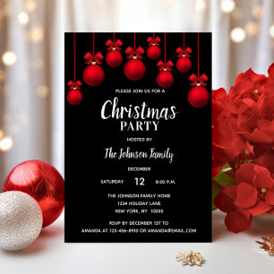 Holiday CHRISTMAS PARTY White Red Black Ornaments Invitation