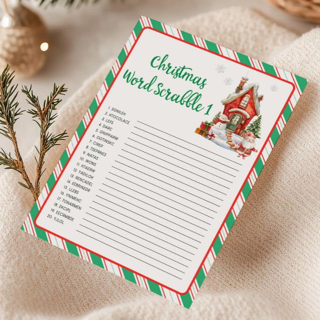 Holiday Christmas Party Word Scrabble Game Card (Christmas Party Games)