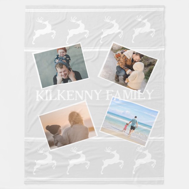 Holiday Christmas photo custom reindeer grey Fleece Blanket (Front)