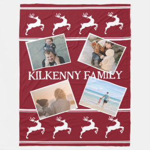 Holiday Christmas photo custom reindeer red Fleece Blanket
