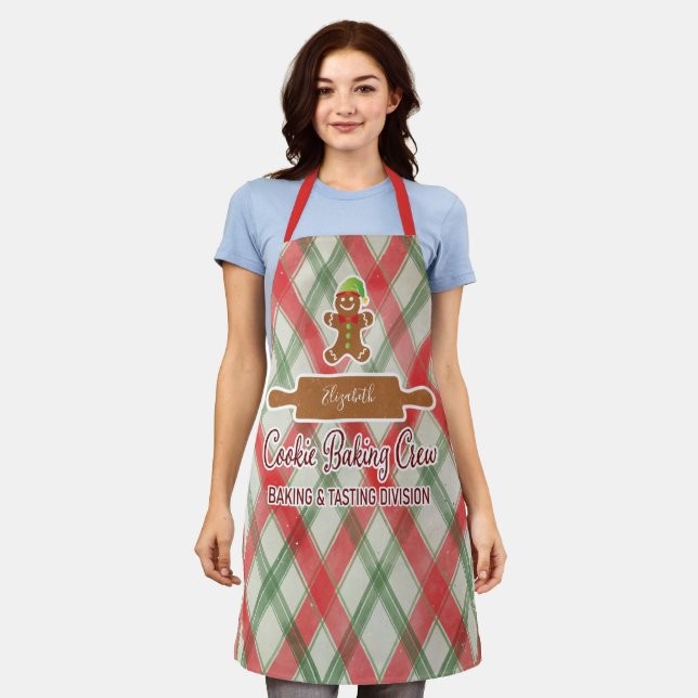 Holiday Christmas Plaid Gingerbread Baking Apron (Worn)