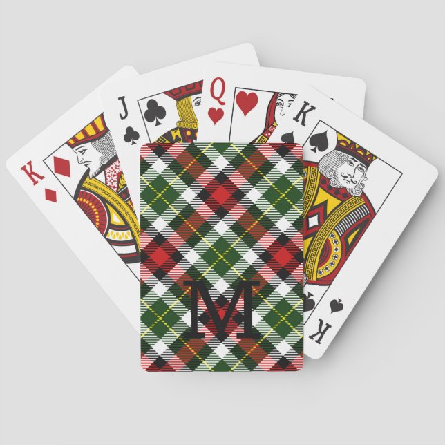 Holiday Christmas Plaid Monogram Initial Game Fun Playing Cards (Back)